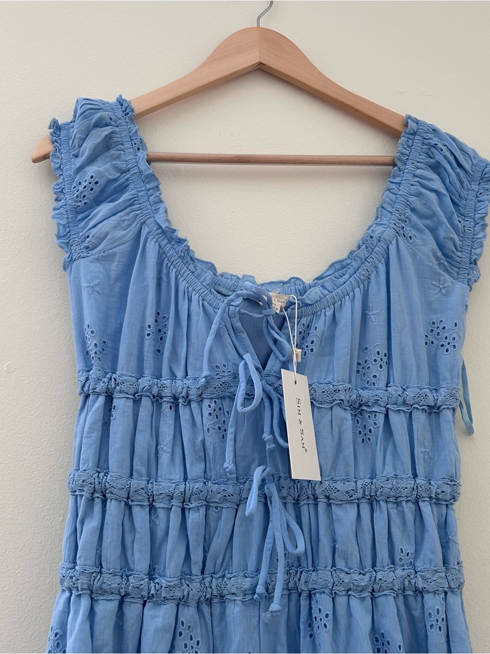 Light Blue Midi Eyelet Dress with Smocked Bodice - Picture 5 of 7